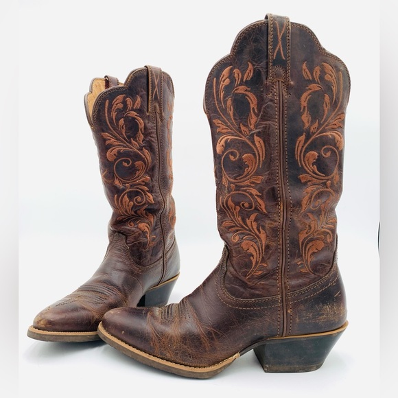 TWISTED X⚡️Embossed “Chocolate Brown” Leather Cowboy Boots - Picture 2 of 16